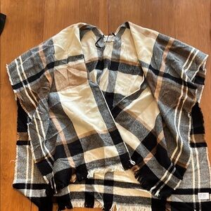 LOFT Plaid Poncho in Black, Cream, and Tan